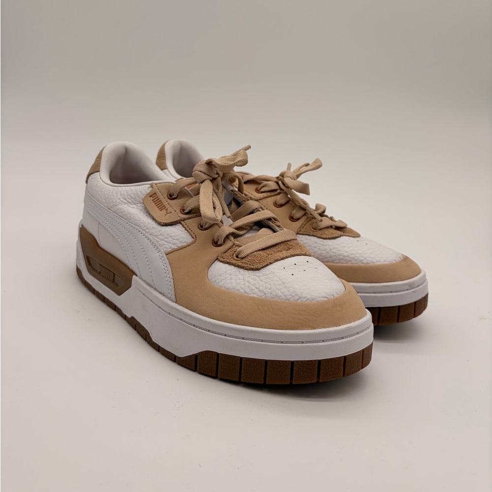 Womens White and Tan Puma  Sneakers